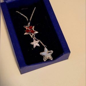 Authentic Swarovski Three Star Patriotic Necklace